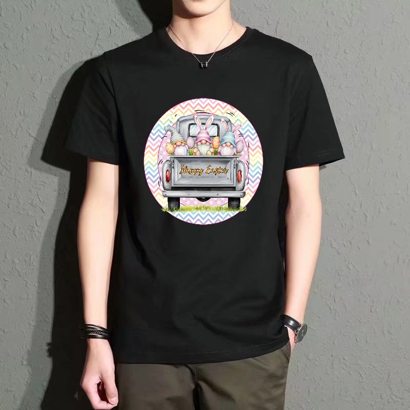 Men'S Fashion Easter - Men's Black Round-Neck Short-Sleeved T-Shirt, Easter-Themed