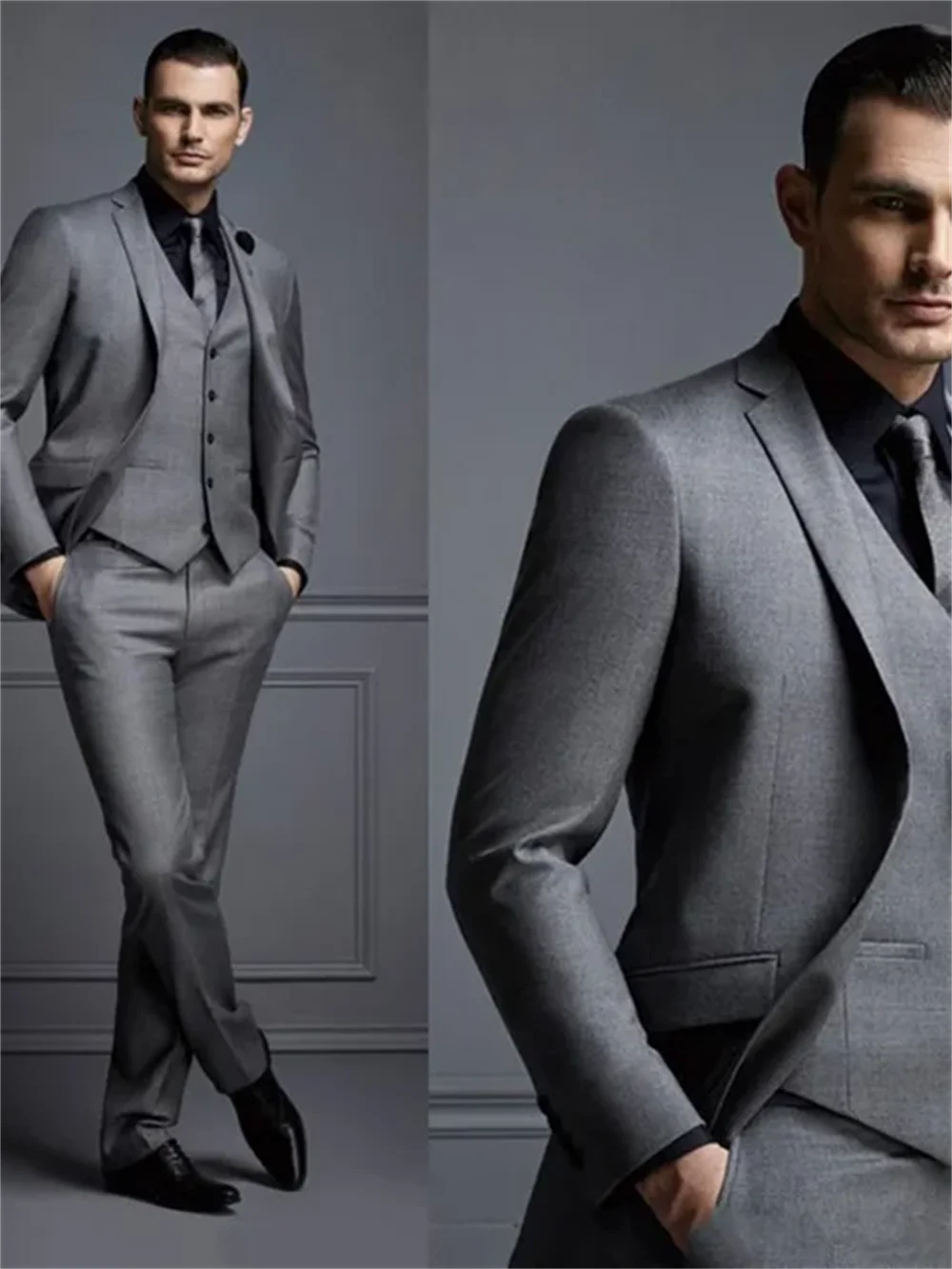 Mens Fashion Dark Grey Pants - 3 pieces Dark Grey Mens Suit