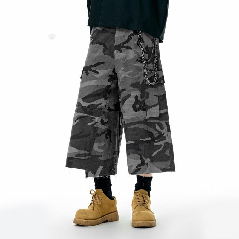Mens Fashion Dark Grey Pants - Men's Clothing Plaid Camouflage Cargo Shorts