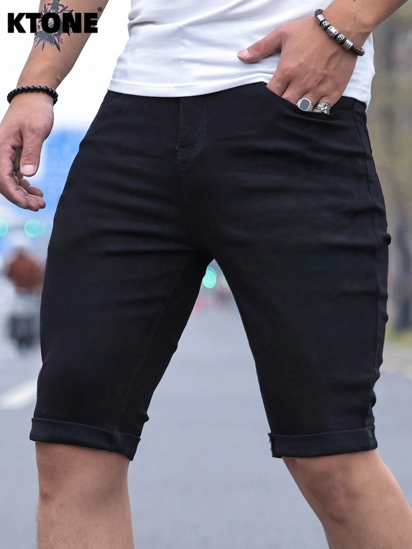 Men's jorts Slim Fit Black Str – Men Fashion Jeans recenzja i cena