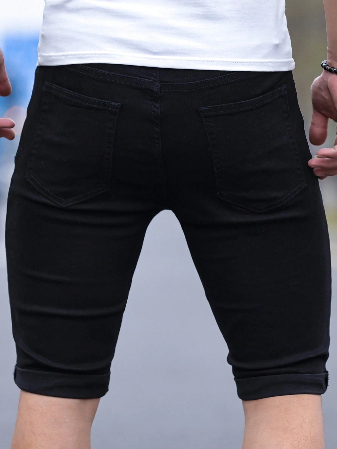 Men's jorts Slim Fit Black Str – Men Fashion Jeans recenzja i cena