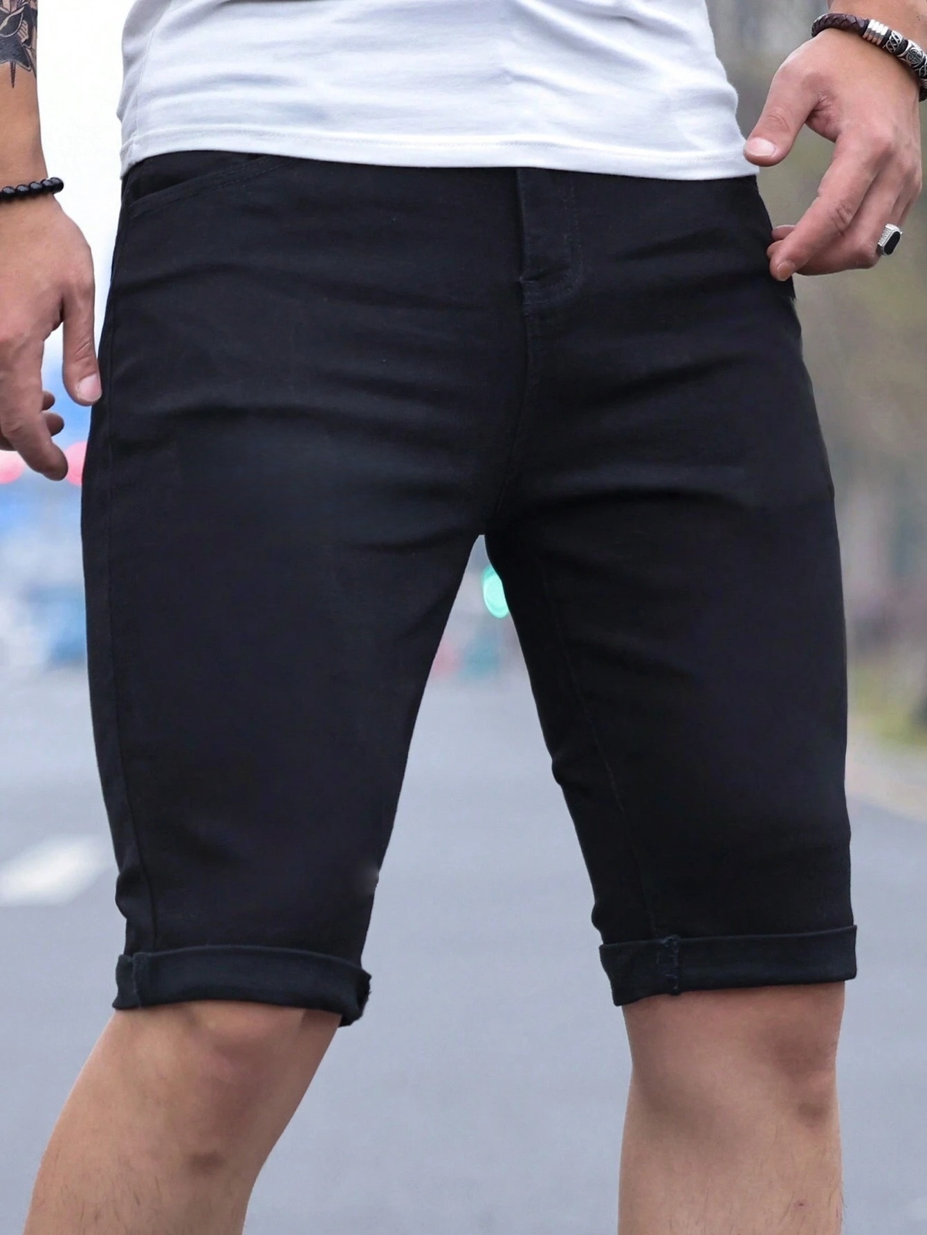 Men's jorts Slim Fit Black Str – Men Fashion Jeans recenzja i cena