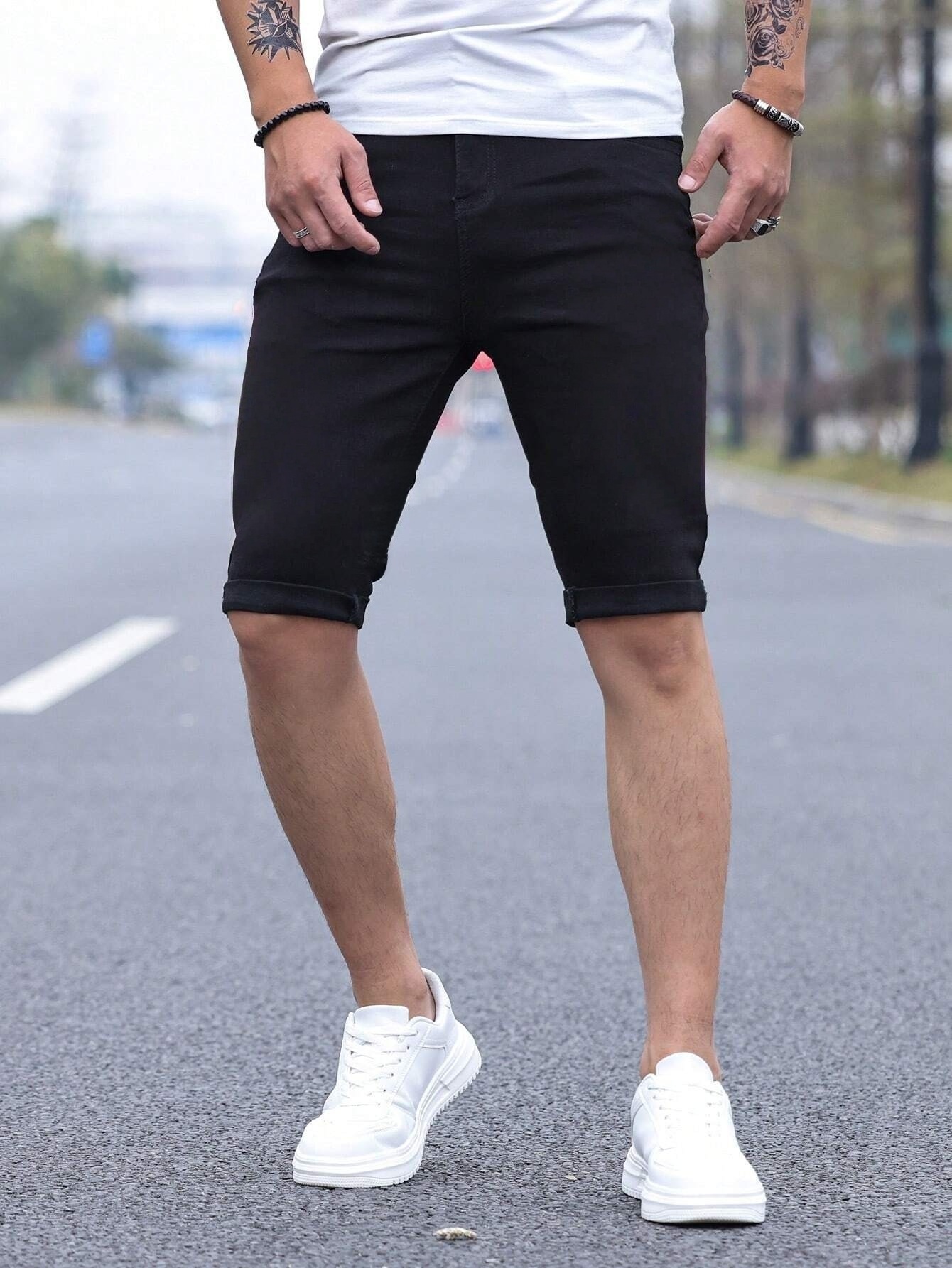 Men's jorts Slim Fit Black Str – Men Fashion Jeans recenzja i cena