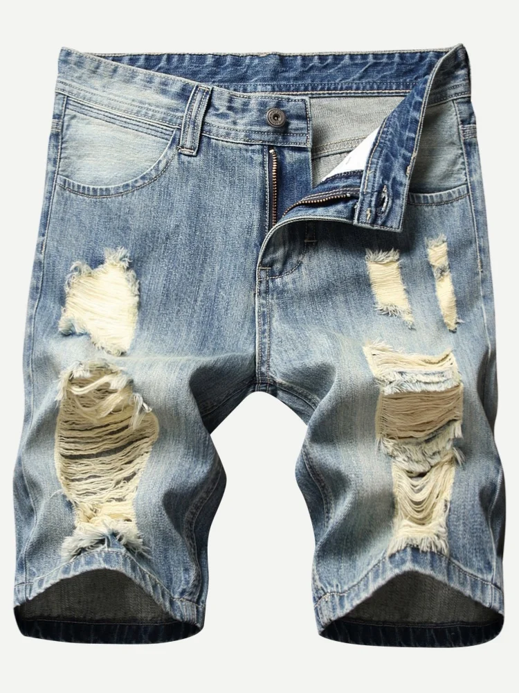 Retro Ripped Men's Denim Short – Men Fashion Jeans recenzja i cena