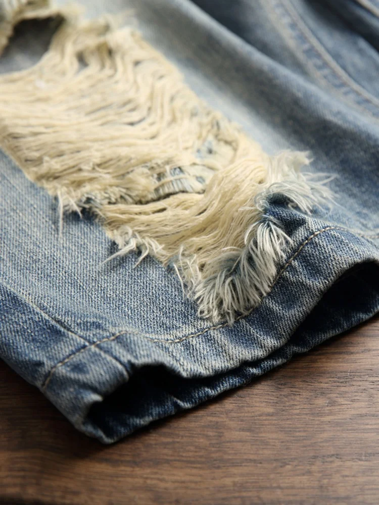 Retro Ripped Men's Denim Short – Men Fashion Jeans recenzja i cena