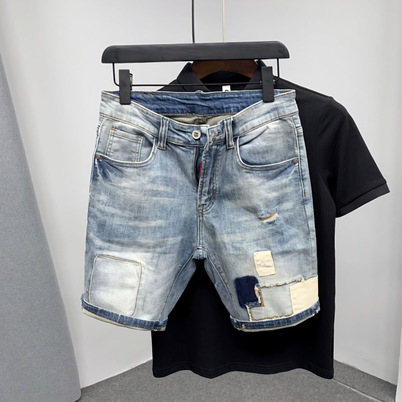 Straight Male Denim Shorts Rip – Men Fashion Jeans recenzja i cena