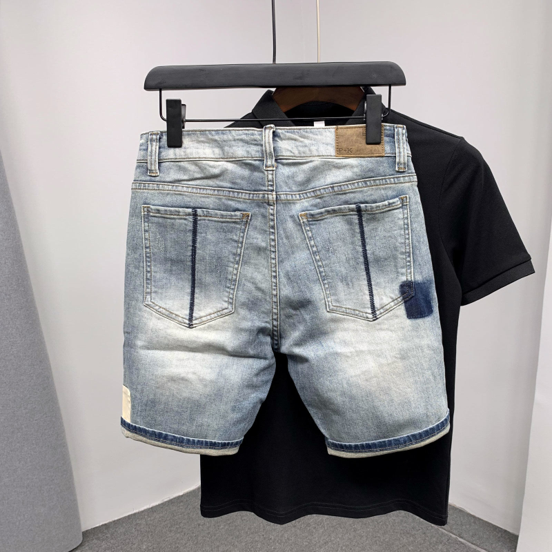 Straight Male Denim Shorts Rip – Men Fashion Jeans recenzja i cena