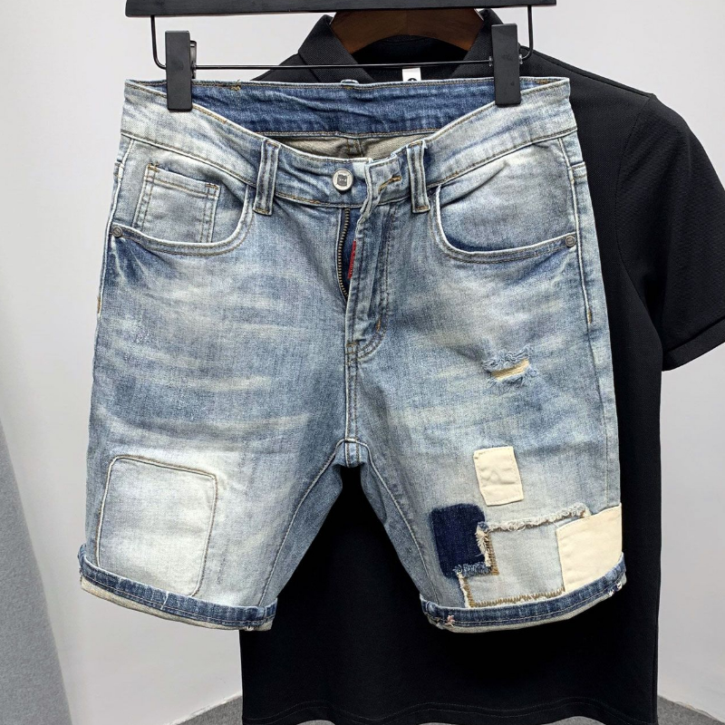 Straight Male Denim Shorts Rip – Men Fashion Jeans recenzja i cena