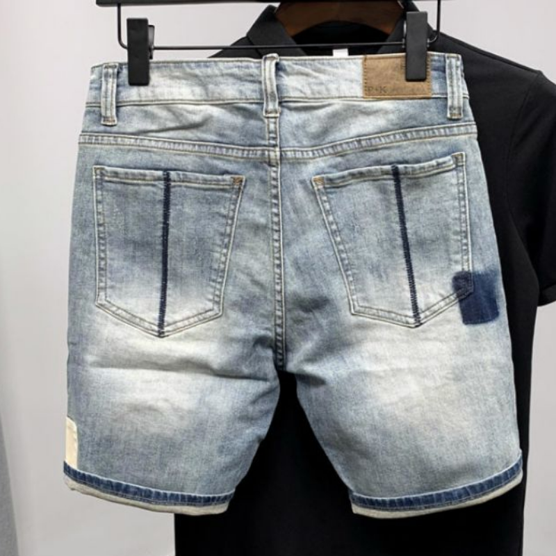 Straight Male Denim Shorts Rip – Men Fashion Jeans recenzja i cena