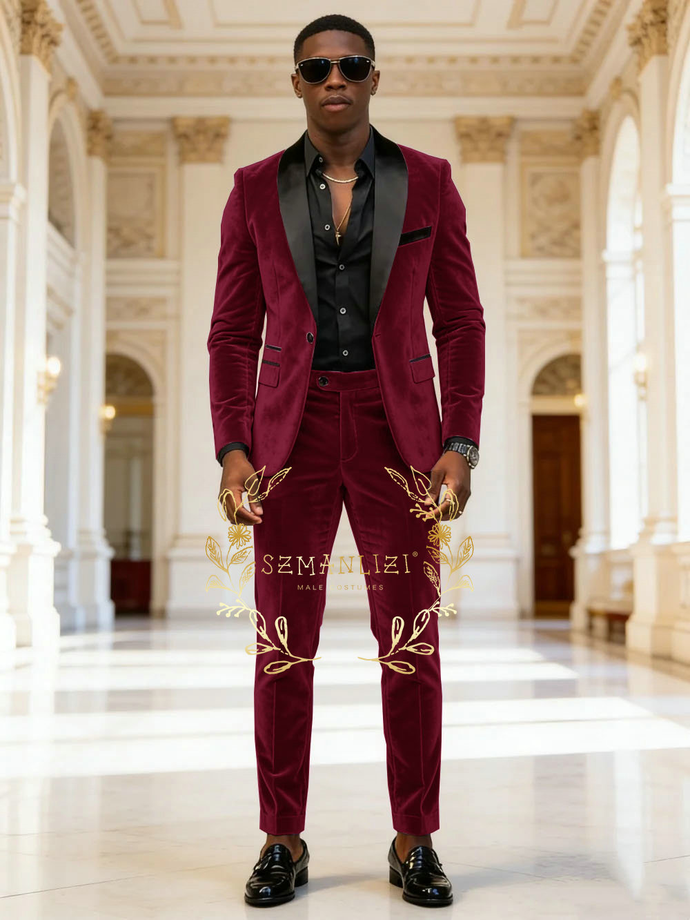 Dark Grey Velvet 2 Pieces Men  – Mens Fashion Dark Grey Pants recenzja i cena