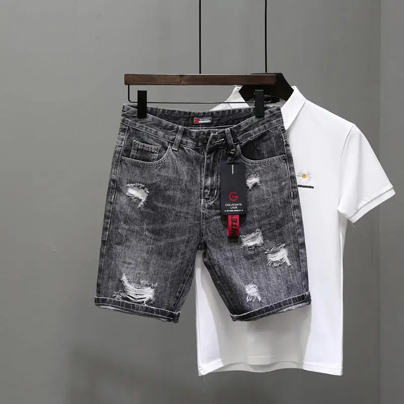 Men's Short Jeans Pants Black  – Men Fashion Jeans recenzja i cena