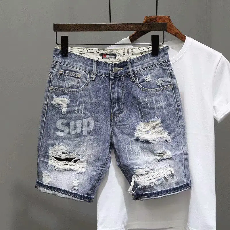 Men's Short Jeans Pants Black  – Men Fashion Jeans recenzja i cena