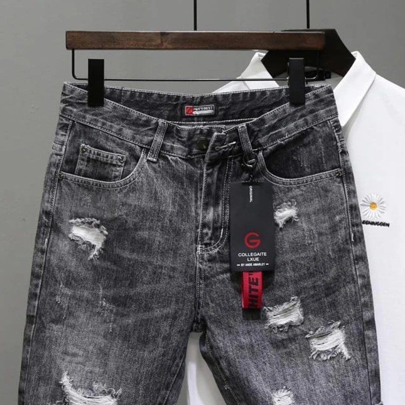 Men's Short Jeans Pants Black  – Men Fashion Jeans recenzja i cena