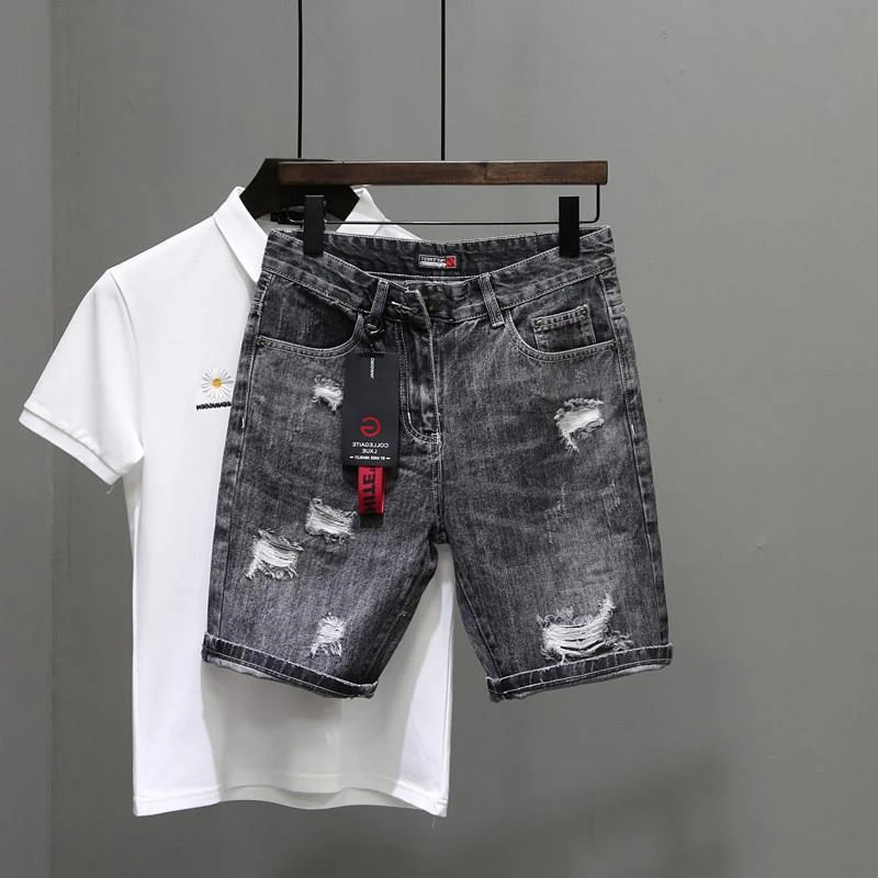 Men's Short Jeans Pants Black  – Men Fashion Jeans recenzja i cena