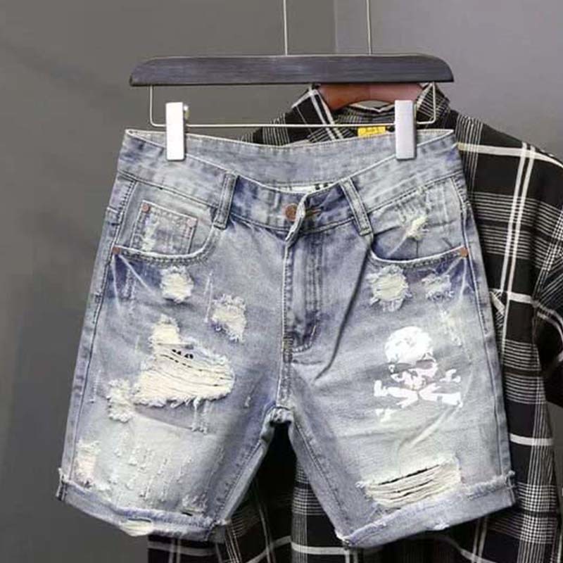 Summer Men's Worn Bead Hole Be – Men Fashion Jeans recenzja i cena
