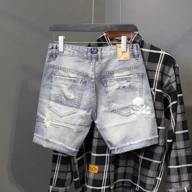 Summer Men's Worn Bead Hole Be – Men Fashion Jeans recenzja i cena