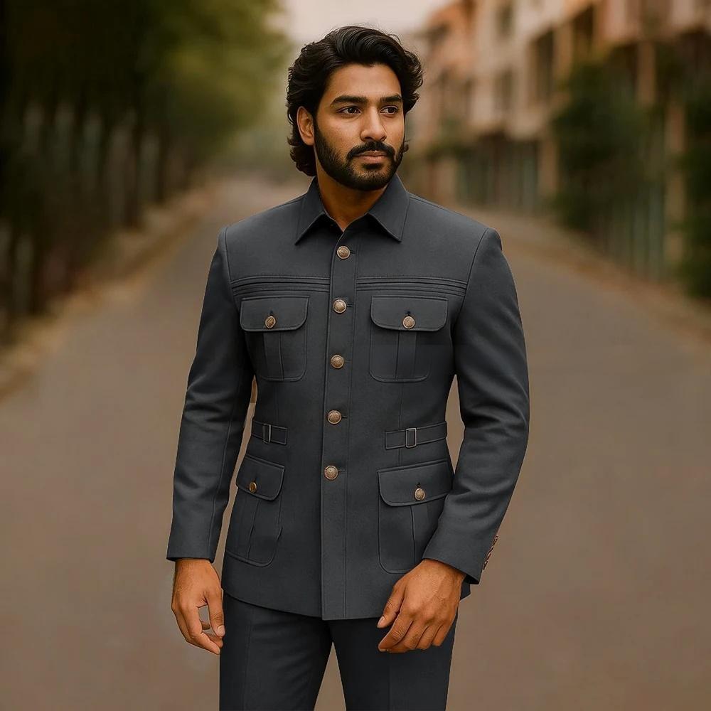 Fashion Dark Grey Men Suits El – Mens Fashion Dark Grey Pants recenzja i cena